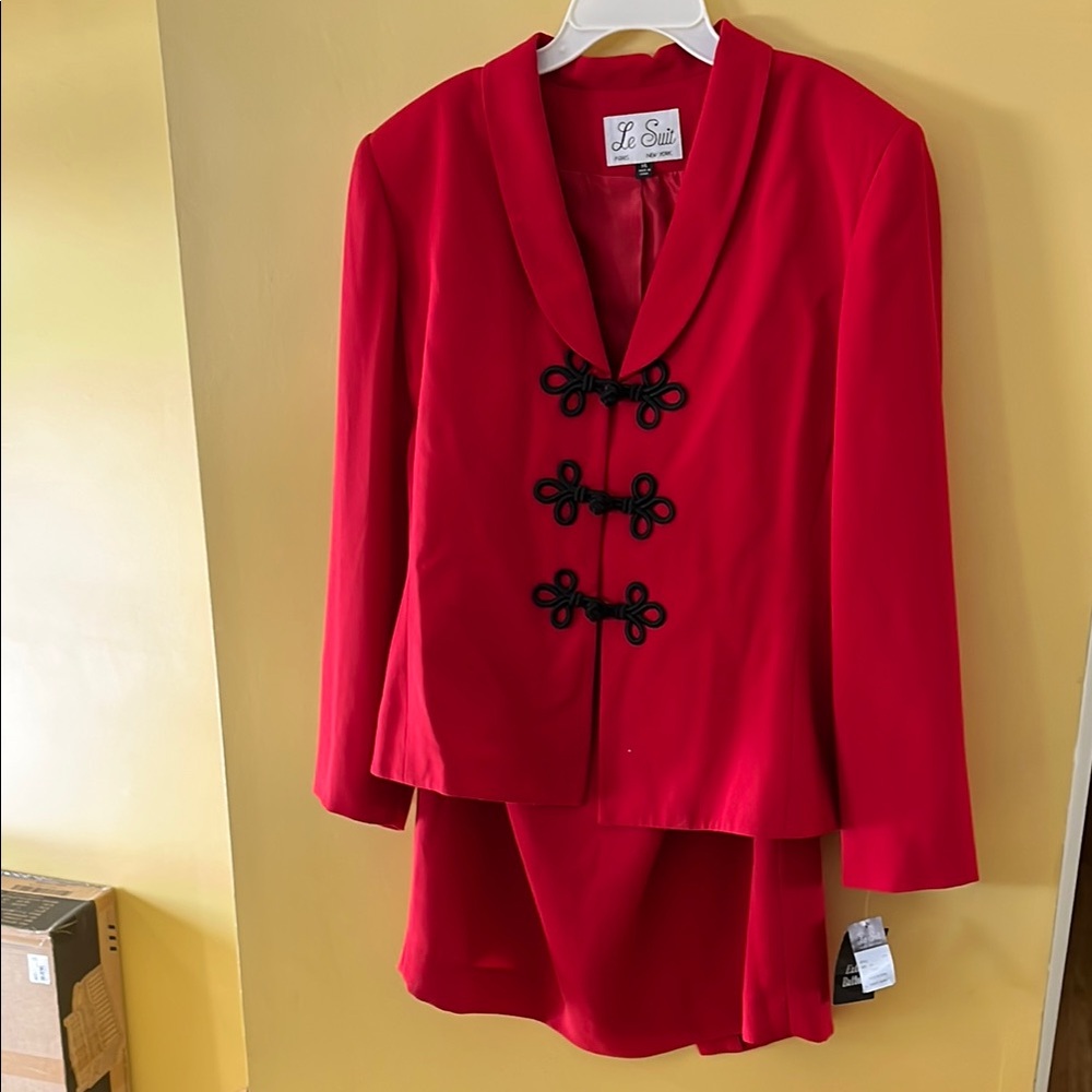Le Suit Red Blazer and Skirt Set